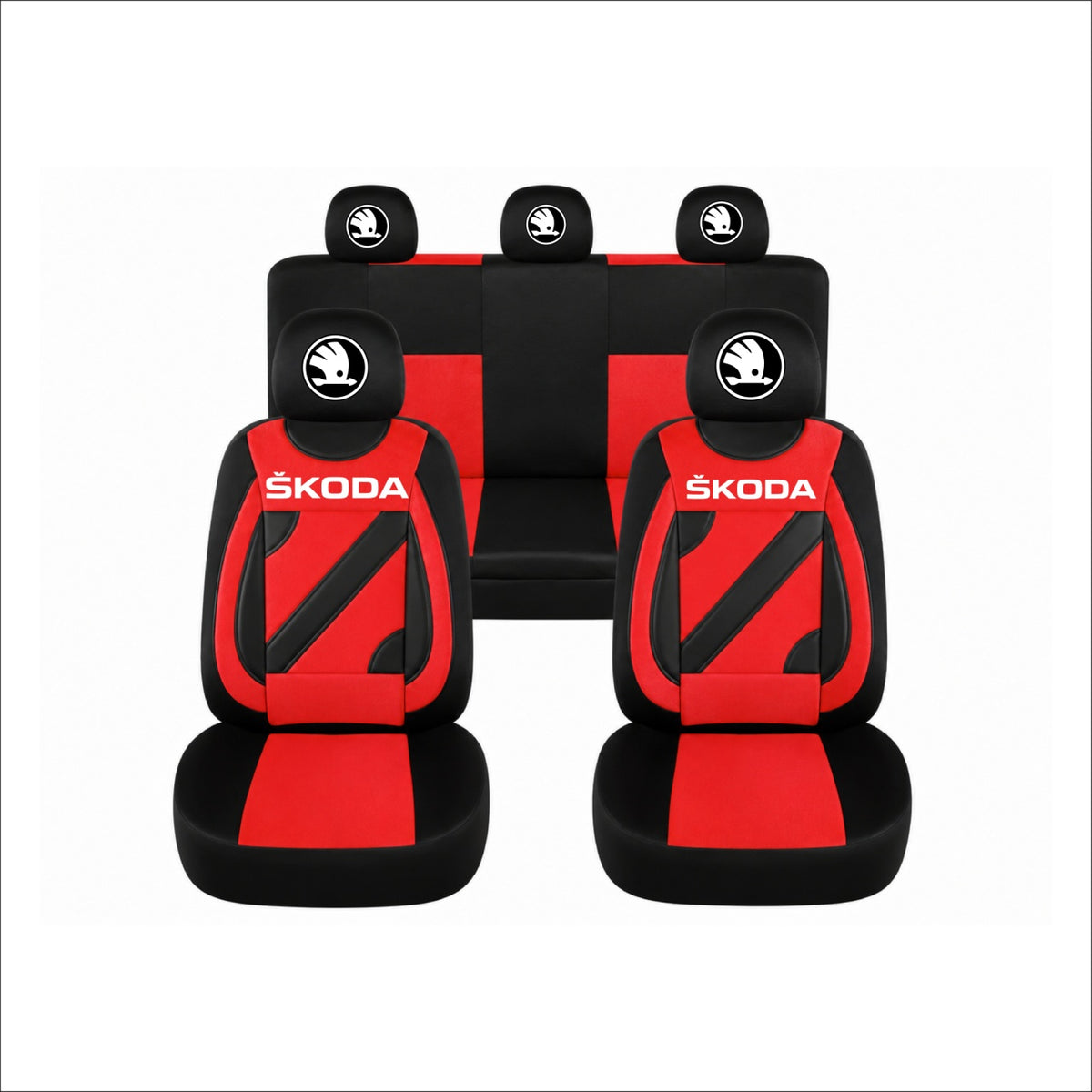 Set Huse Scaune Universale Nero Rosu Personalizate cu Skoda Nou