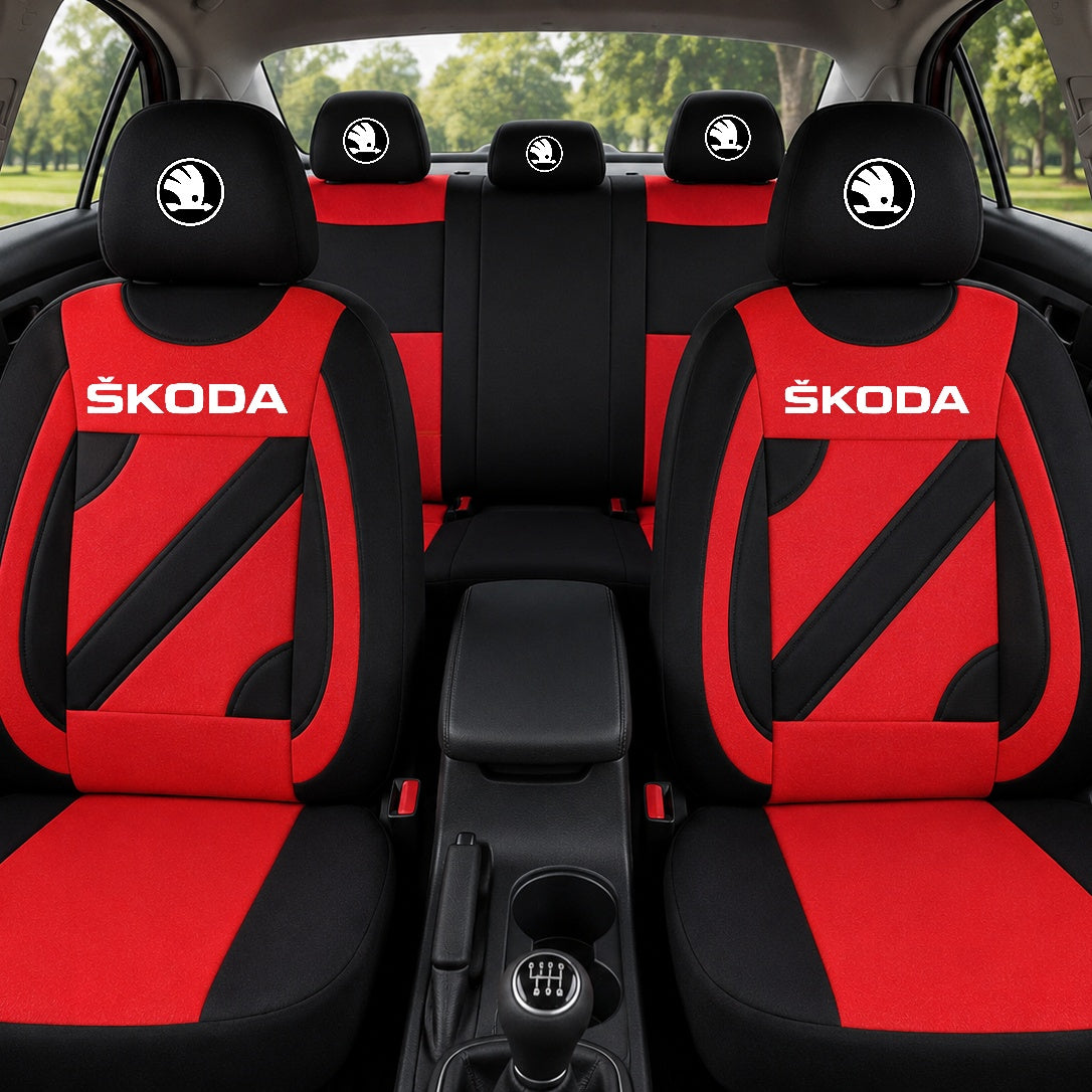 Set Huse Scaune Universale Nero Rosu Personalizate cu Skoda Nou