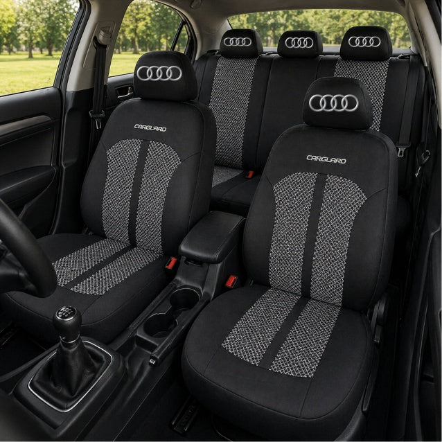 Set Huse Scaune Universale Premium Carguard Personalizate cu Audi – Negru/Gri