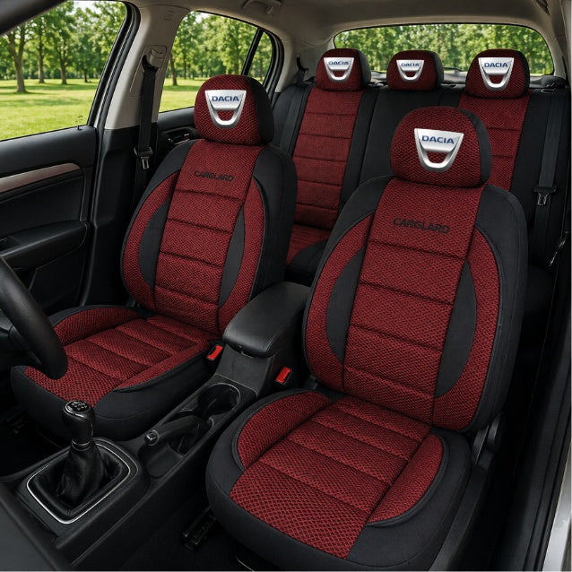 Set Huse Scaune Universale Premium Carguard Personalizate cu Dacia – Negru/Visiniu