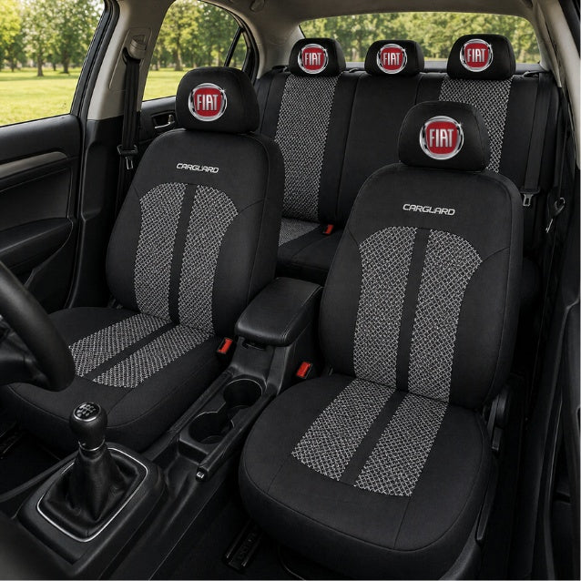Set Huse Scaune Universale Premium Carguard Personalizate cu Fiat – Negru/Gri