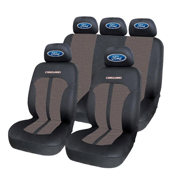Set Huse Scaune Universale Premium Carguard Personalizate cu Ford – Negru/Bej