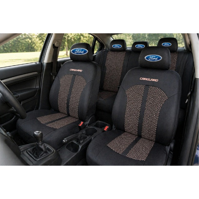 Set Huse Scaune Universale Premium Carguard Personalizate cu Ford – Negru/Bej
