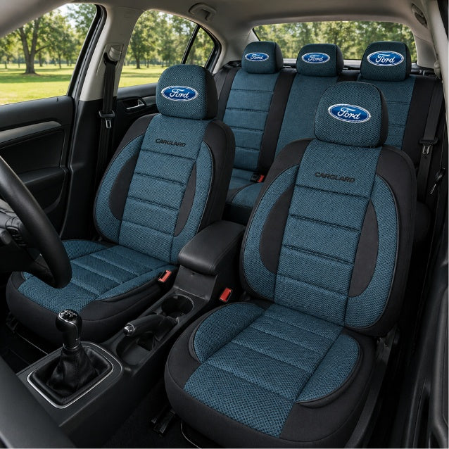 Set Huse Scaune Universale Premium Carguard Personalizate cu Ford – Negru/Albastru