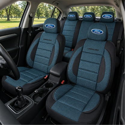 Set Huse Scaune Universale Premium Carguard Personalizate cu Ford – Negru/Albastru