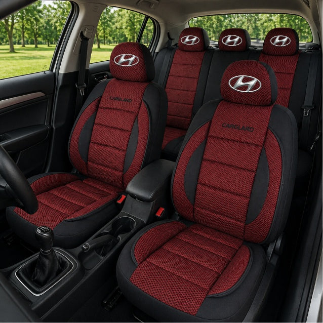 Set Huse Scaune Universale Premium Carguard Personalizate cu Hyundai – Negru/Visiniu