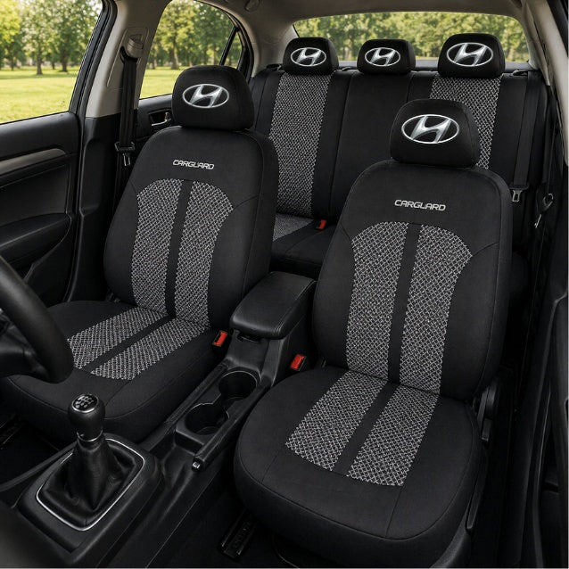 Set Huse Scaune Universale Premium Carguard Personalizate cu Hyundai – Negru/Gri