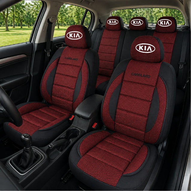 Set Huse Scaune Universale Premium Carguard Personalizate cu Kia – Negru/Visiniu