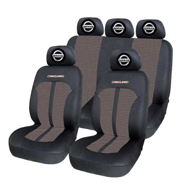 Set Huse Scaune Universale Premium Carguard Personalizate cu Nissan – Negru/Bej