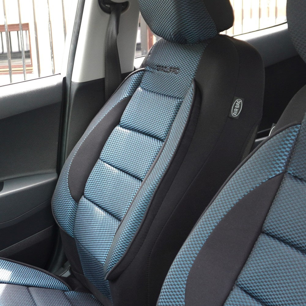 Set Huse Scaune Universale Premium Carguard Personalizate cu Nissan – Negru/Albastru