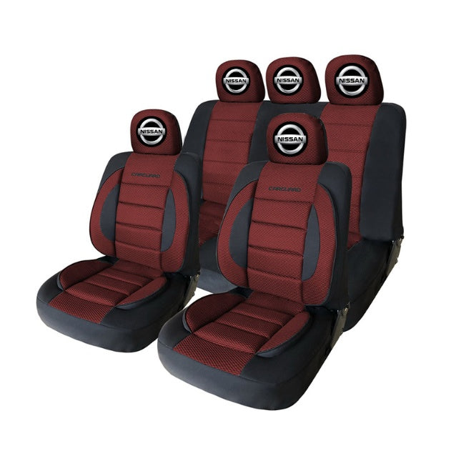 Set Huse Scaune Universale Premium Carguard Personalizate cu Nissan – Negru/Visiniu