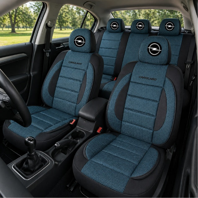 Set Huse Scaune Universale Premium Carguard Personalizate cu Opel – Negru/Albastru