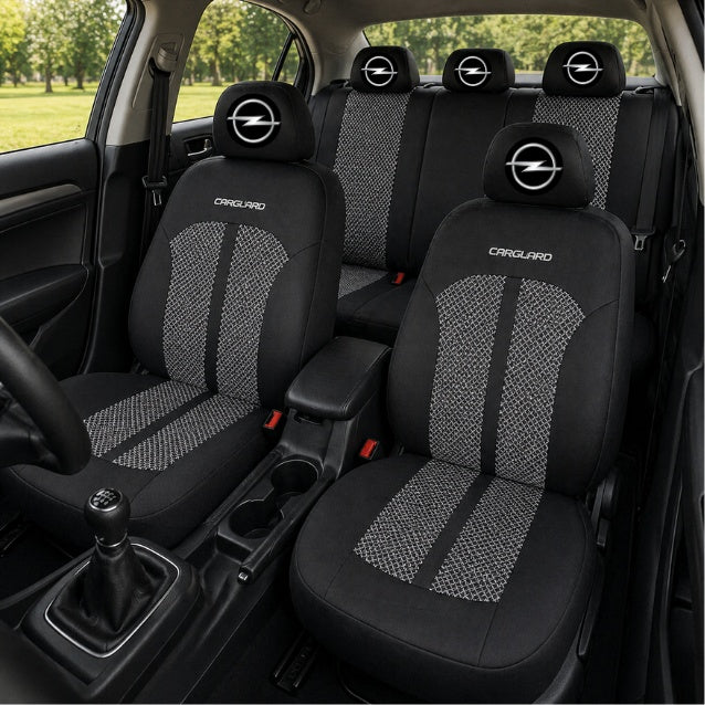 Set Huse Scaune Universale Premium Carguard Personalizate cu Opel – Negru/Gri