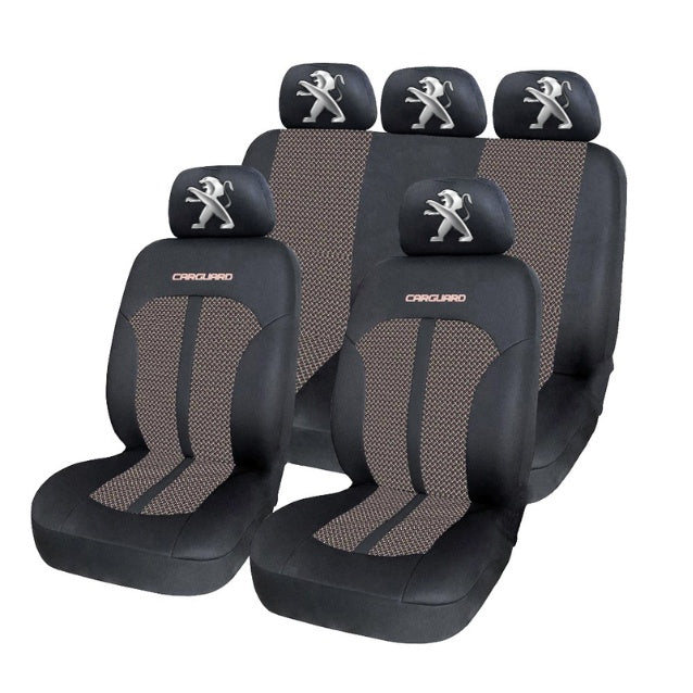 Set Huse Scaune Universale Premium Carguard Personalizate cu Peugeot – Negru/Bej
