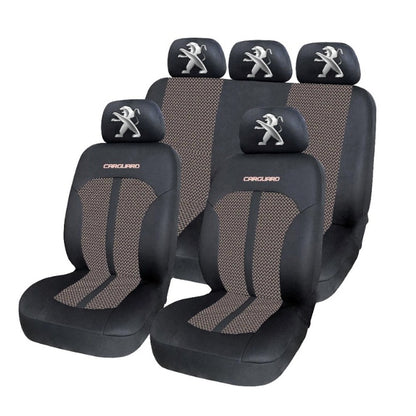 Set Huse Scaune Universale Premium Carguard Personalizate cu Peugeot – Negru/Bej
