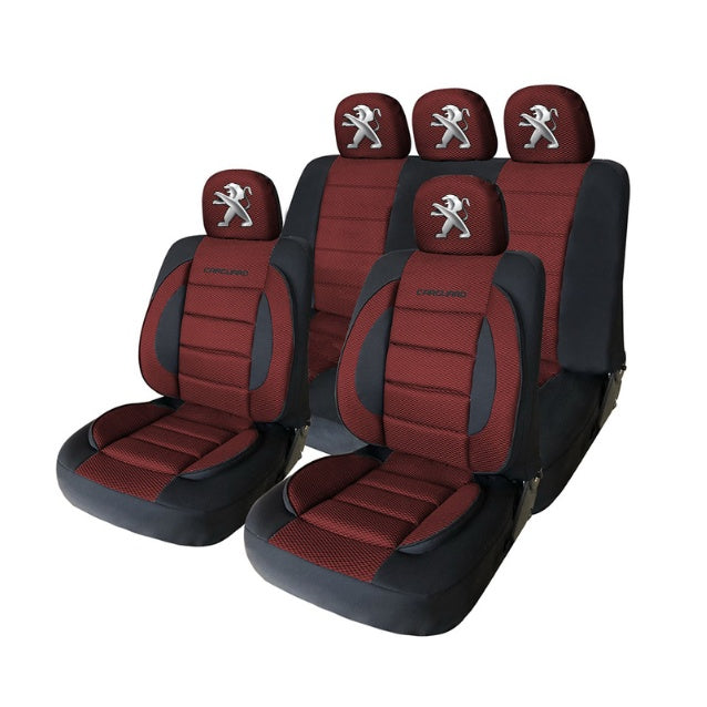 Set Huse Scaune Universale Premium Carguard Personalizate cu Peugeot – Negru/Visiniu