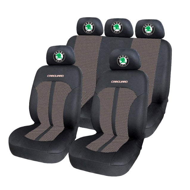Set Huse Scaune Universale Premium Carguard Personalizate cu Skoda – Negru/Bej