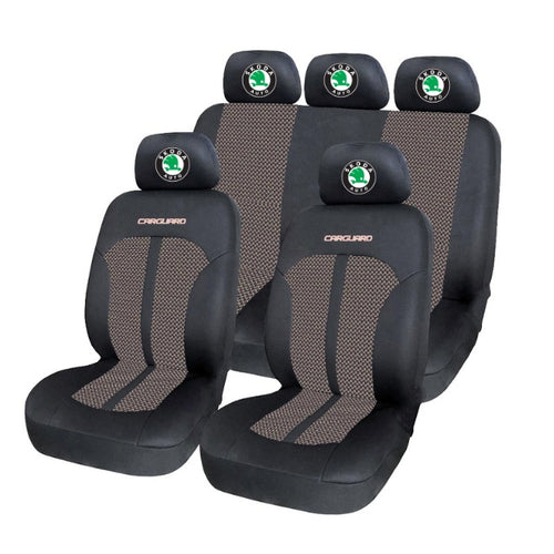 Set Huse Scaune Universale Premium Carguard Personalizate cu Skoda – Negru/Bej