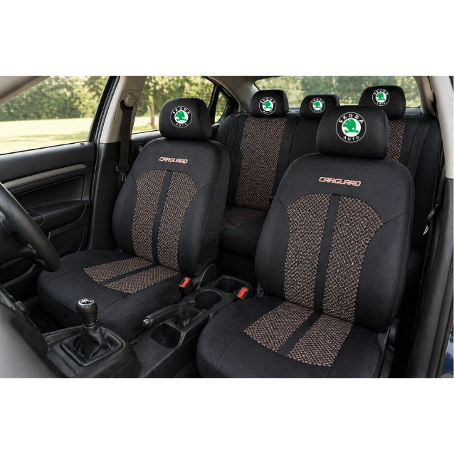 Set Huse Scaune Universale Premium Carguard Personalizate cu Skoda – Negru/Bej
