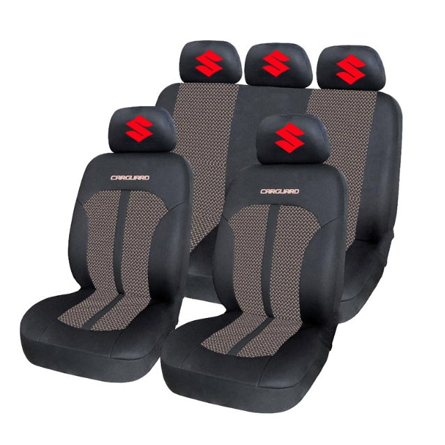 Set Huse Scaune Universale Premium Carguard Personalizate cu Suzuki – Negru/Bej