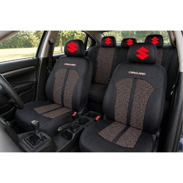 Set Huse Scaune Universale Premium Carguard Personalizate cu Suzuki – Negru/Bej
