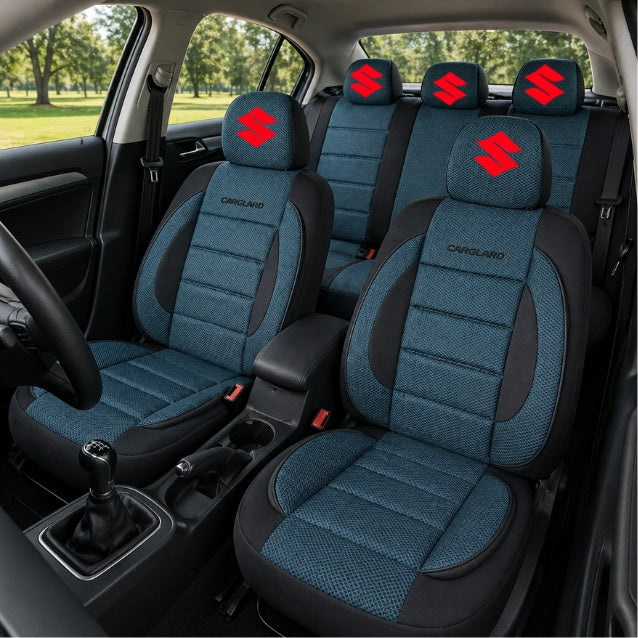 Set Huse Scaune Universale Premium Carguard Personalizate cu Suzuki – Negru/Albastru