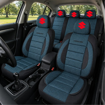 Set Huse Scaune Universale Premium Carguard Personalizate cu Suzuki – Negru/Albastru