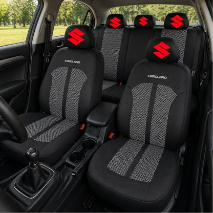 Set Huse Scaune Universale Premium Carguard Personalizate cu Suzuki – Negru/Gri
