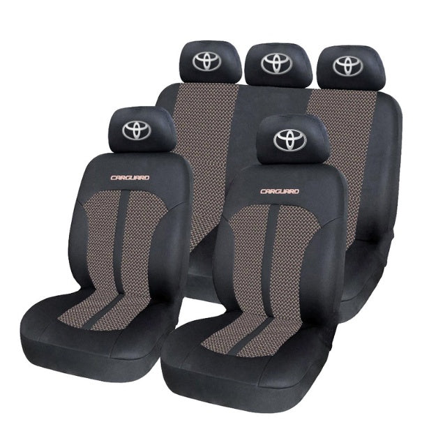 Set Huse Scaune Universale Premium Carguard Personalizate cu Toyota – Negru/Bej