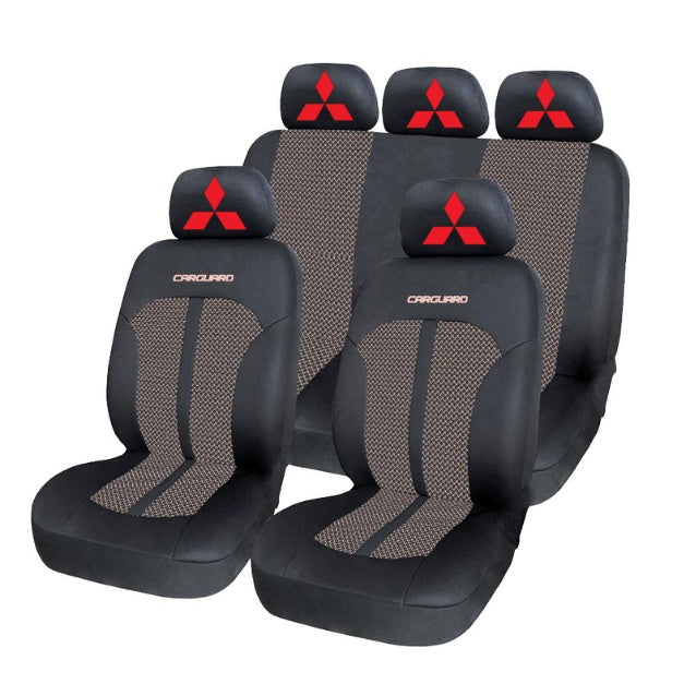 Set Huse Scaune Universale Premium Carguard Personalizate cu Mitsubishi – Negru/Bej