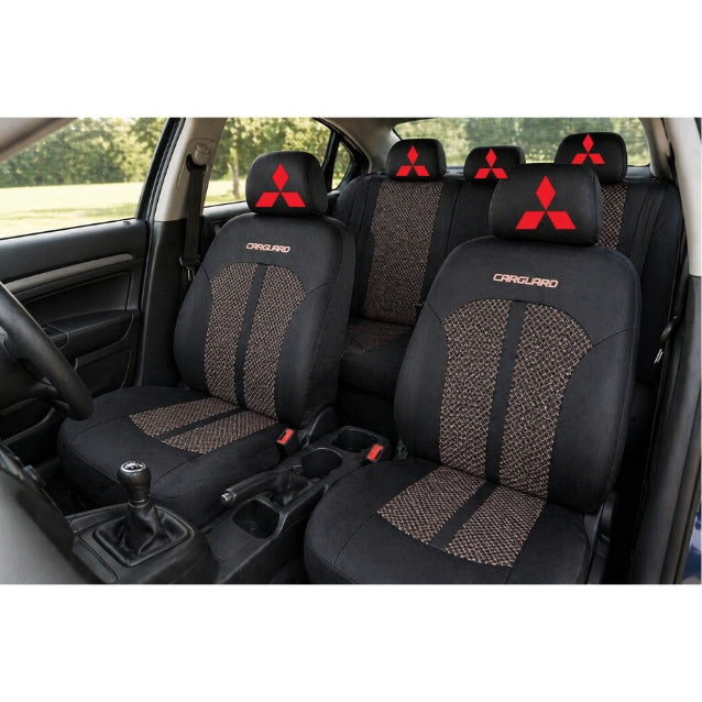 Set Huse Scaune Universale Premium Carguard Personalizate cu Mitsubishi – Negru/Bej