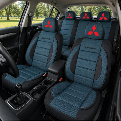 Set Huse Scaune Universale Premium Carguard Personalizate cu Mitsubishi – Negru/Albastru