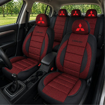 Set Huse Scaune Universale Premium Carguard Personalizate cu Mitsubishi – Negru/Visiniu