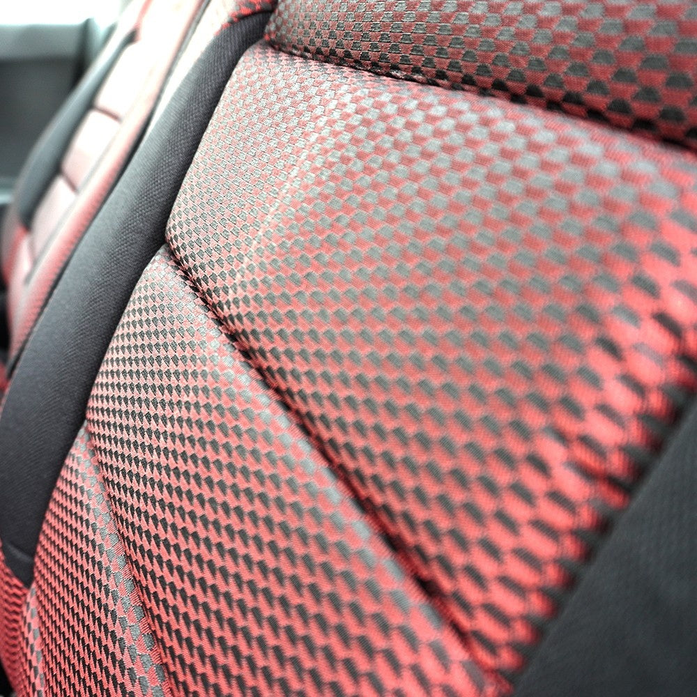 Set Huse Scaune Universale Premium Carguard Personalizate cu Mitsubishi – Negru/Visiniu