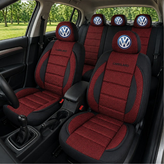 Set Huse Scaune Universale Premium Carguard Personalizate cu Volkswagen – Negru/Visiniu
