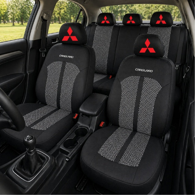 Set Huse Scaune Universale Premium Carguard Personalizate cu Mitsubishi – Negru/Gri