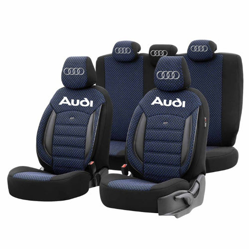Set Huse Scaune Universale Premium OTOM Personalizate cu Audi – Negru/Albastru