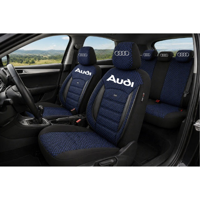 Set Huse Scaune Universale Premium OTOM Personalizate cu Audi – Negru/Albastru
