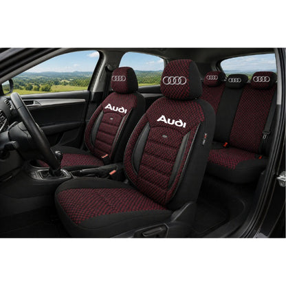 Set Huse Scaune Universale Premium OTOM Personalizate cu Audi – Negru/Visiniu