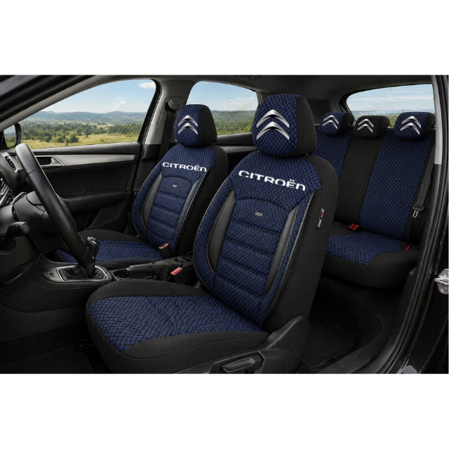 Set Huse Scaune Universale Premium OTOM Personalizate cu Citroen – Negru/Albastru