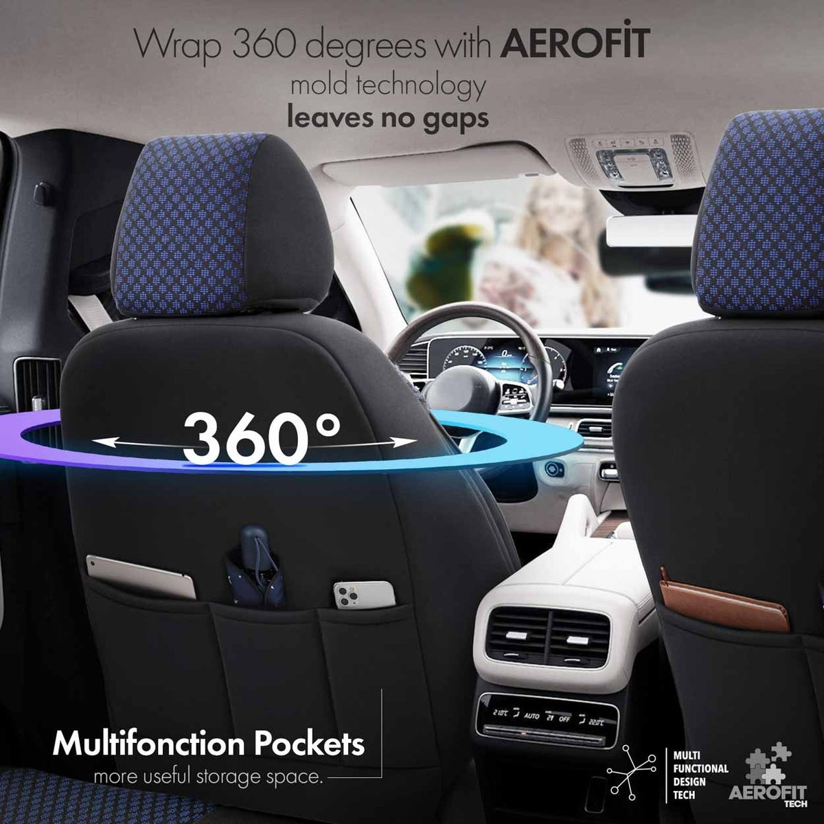 Set Huse Scaune Universale Premium OTOM Personalizate cu Citroen – Negru/Albastru