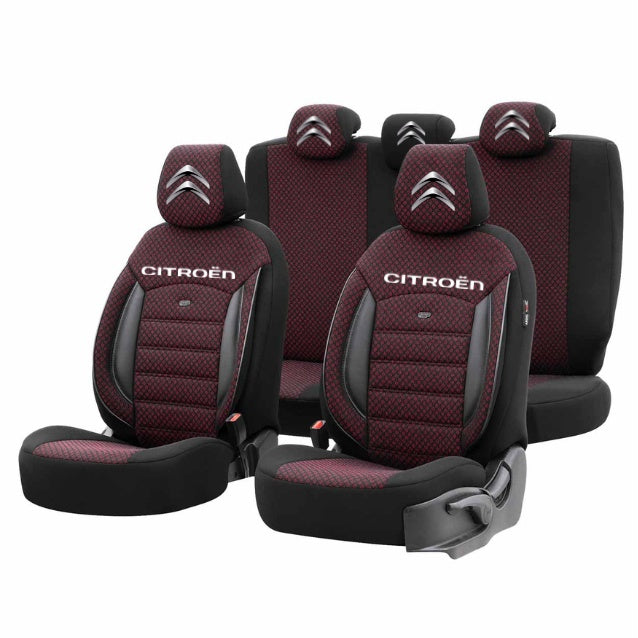 Set Huse Scaune Universale Premium OTOM Personalizate cu Citroen– Negru/Visiniu