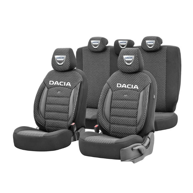Set Huse Scaune Universale Premium OTOM Personalizate cu Dacia – Negru/Gri