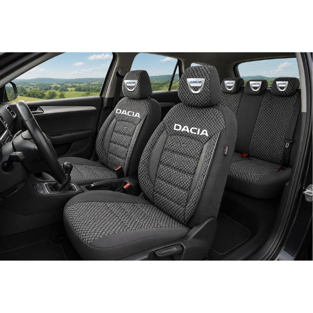 Set Huse Scaune Universale Premium OTOM Personalizate cu Dacia – Negru/Gri
