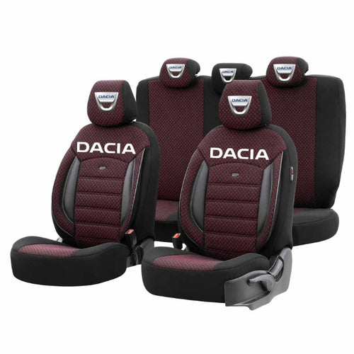 Set Huse Scaune Universale Premium OTOM Personalizate cu Dacia– Negru/Visiniu