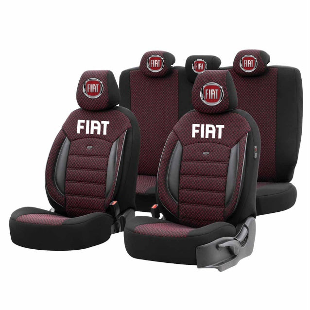 Set Huse Scaune Universale Premium OTOM Personalizate cu Fiat– Negru/Visiniu