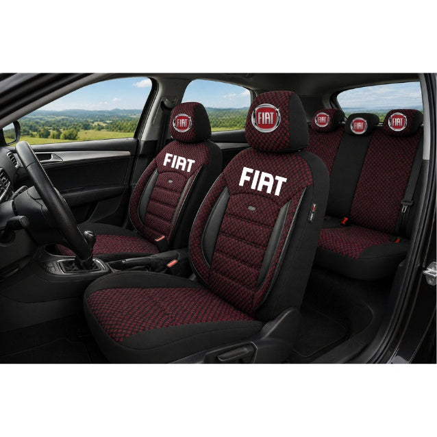 Set Huse Scaune Universale Premium OTOM Personalizate cu Fiat– Negru/Visiniu