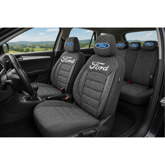 Set Huse Scaune Universale Premium OTOM Personalizate cu Ford – Negru/Gri