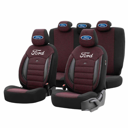 Set Huse Scaune Universale Premium OTOM Personalizate cu Ford – Negru/Visiniu