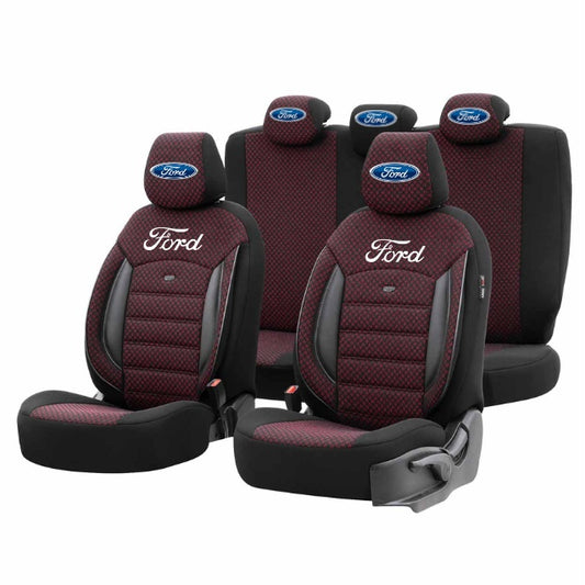 Set Huse Scaune Universale Premium OTOM Personalizate cu Ford – Negru/Visiniu